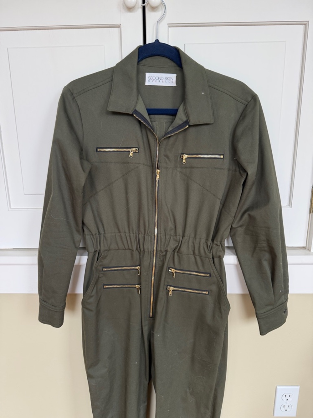 WeWoreWhat Olive Green Utility Jumpsuit with Gold Zippers